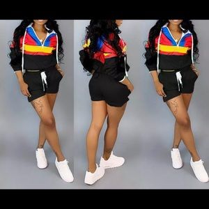 Women Hooded Windbreaker Short Two Piece